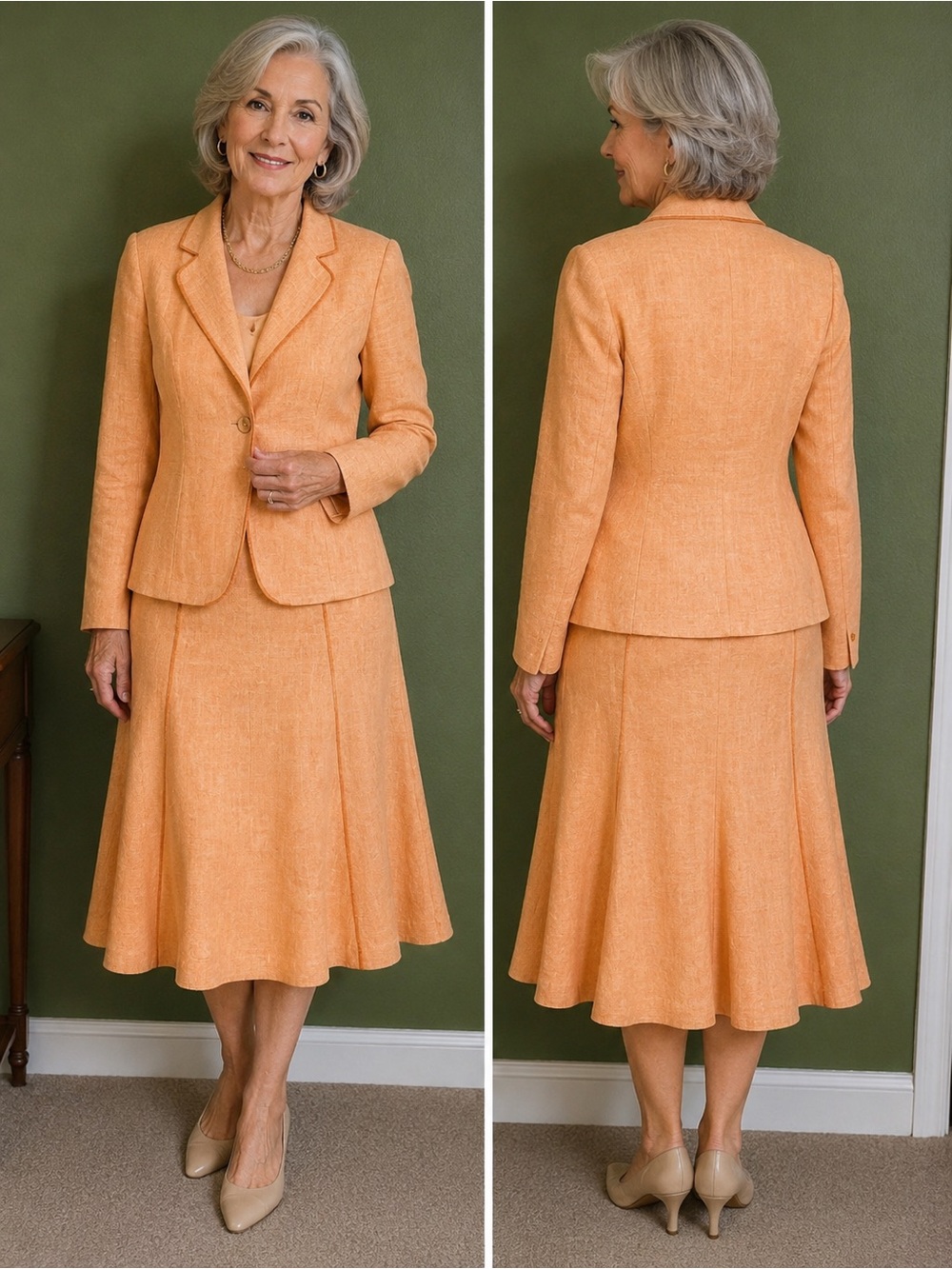 Harve Benard Peach Two-Piece Tailored Skirt Set Women Size 10